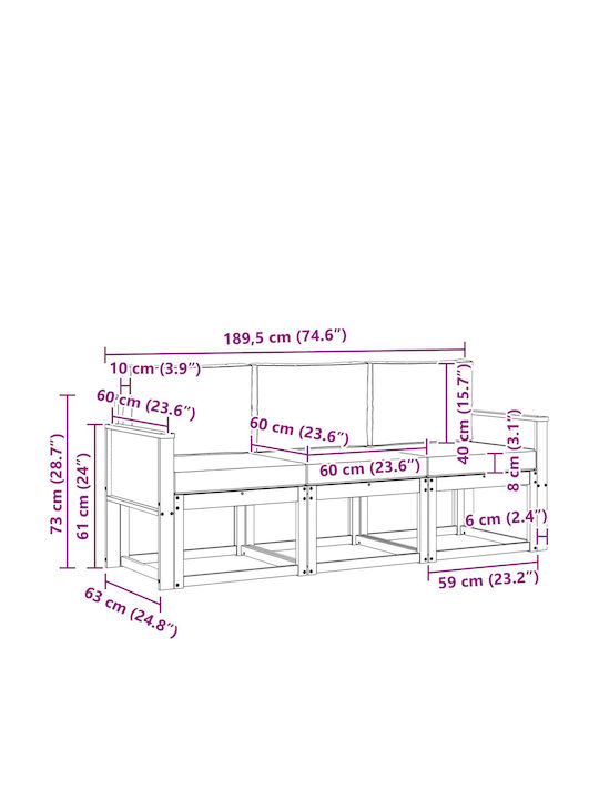 Canapea Triplu Exterior Cu Perne 189.5x63x73cm