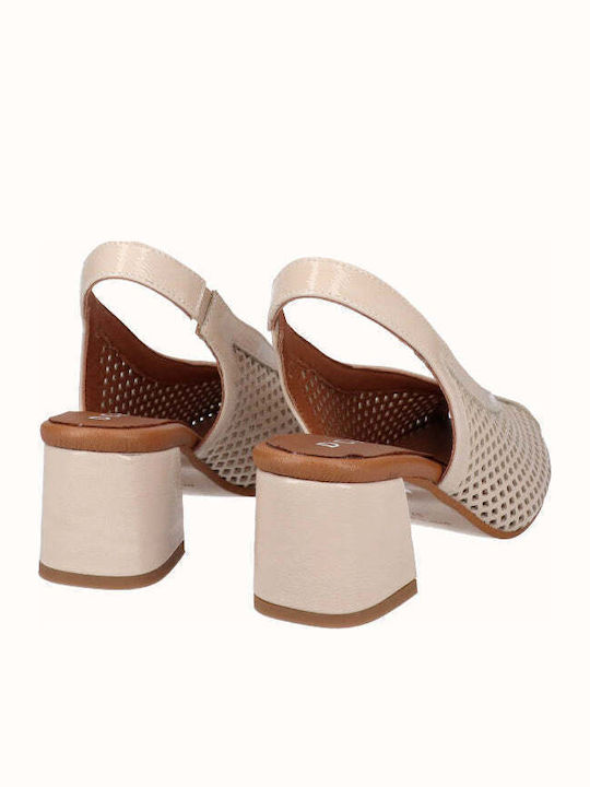 Leder Peep Toe Pumps mit Mittelhohem Absatz Beiges