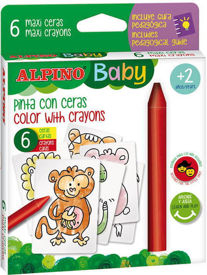 Alpino Wachsmalstifte 6 Farben Set 6 Tierkarten Malbuch