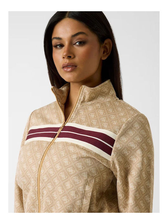 Γυναικεία Ζακέτα με Φερμουάρ Μπεζ