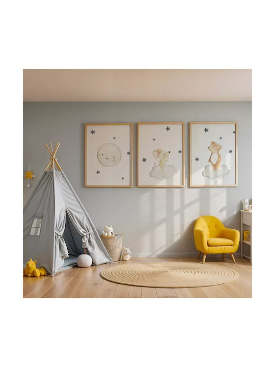 Kids Wall Art Moon with White Wooden Frame 40x50cm