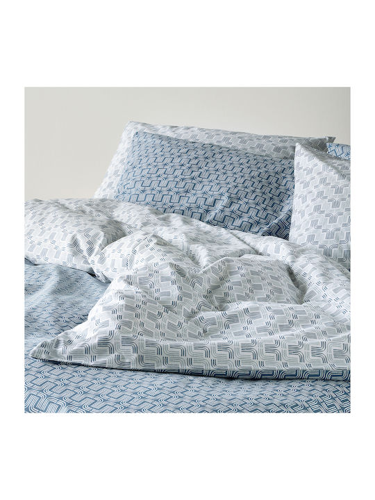 Kentia Kivo Single Cotton Coverlet Set Blue White 160x240cm