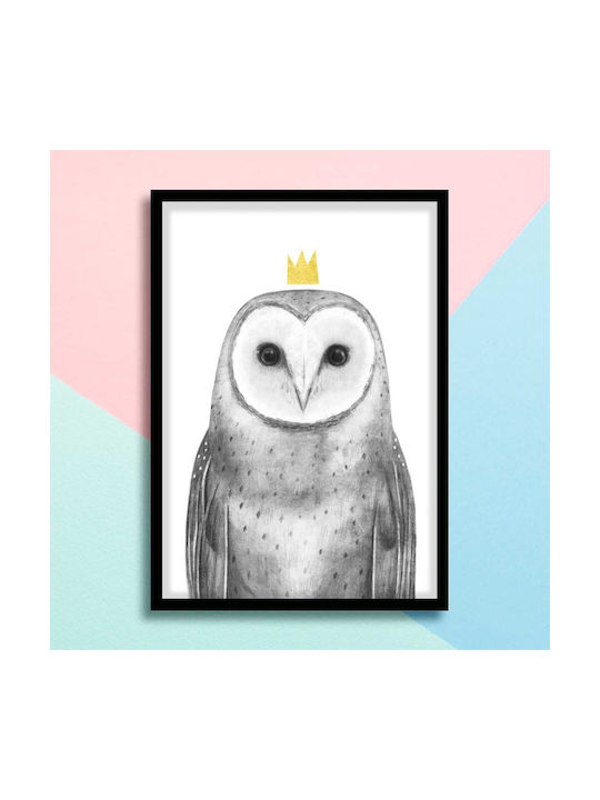 Παιδικό Κάδρο Queen Owl με Λευκή Κορνίζα από Ξύλο 40x50εκ.