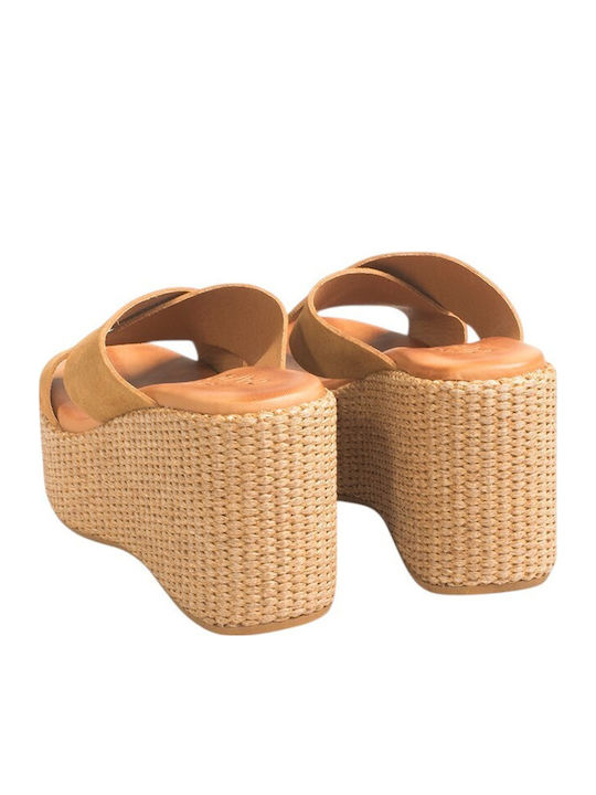 Sommer Damenplattformen in Stil Pantoffeln Tabac Braun