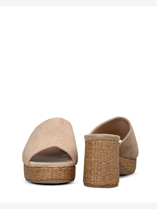 Damen Pantoletten mit Absatz in Beige Farbe