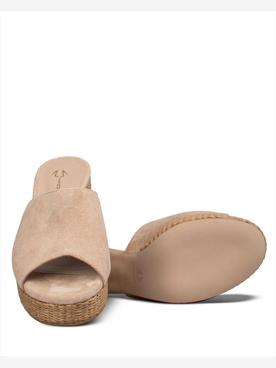Damen Pantoletten mit Absatz in Beige Farbe