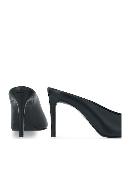 Leather Mules with High Heel in Black Colour