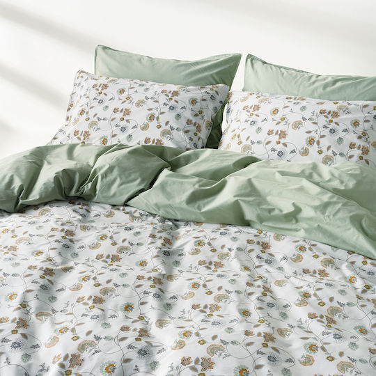 Kentia Ifigenia Coverlet Super King Cotton White Green Mustard 230x250cm