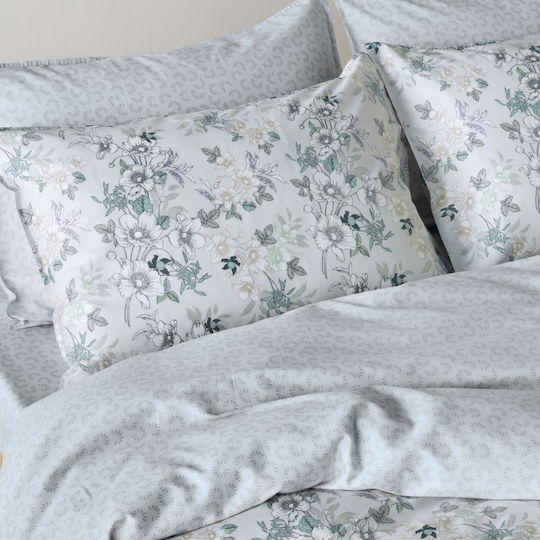 Kentia Vervita Coverlet King Size Cotton Satin Gray White Beige Mint 270x270cm