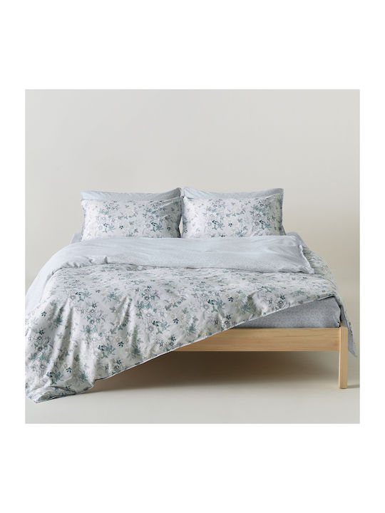 Kentia Vervita Coverlet King Size Cotton Satin Gray White Beige Mint 270x270cm