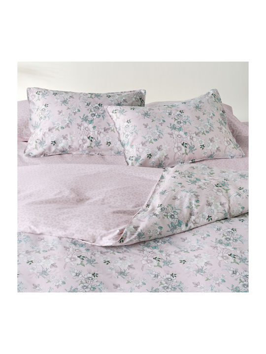 Kentia Vervita Tagesdecken Übergröße Baumwollsatin Rosa-Weiß-Grün-Blau 230x250cm