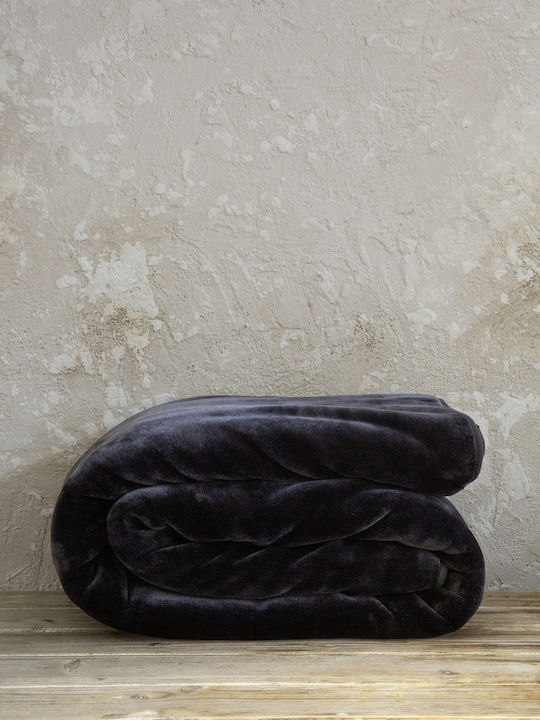 Nima Coperta Velvet Single Blanket 160x220cm Black / Anthracite