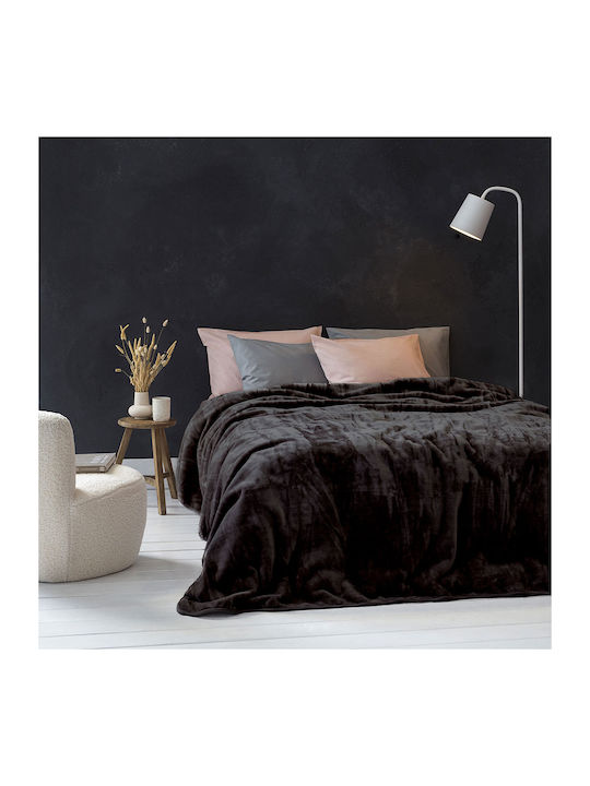 Nima Coperta Velvet Single Blanket 160x220cm Black / Anthracite
