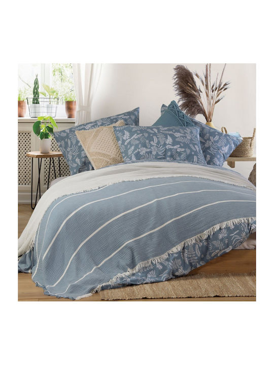 Nef-Nef Homeware Blue World Knitted Blanket Single with Fringes 170x240cm