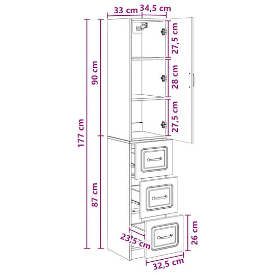 vidaXL Bathroom Floor Column Cabinet L33xD34.5xH87cm Oak