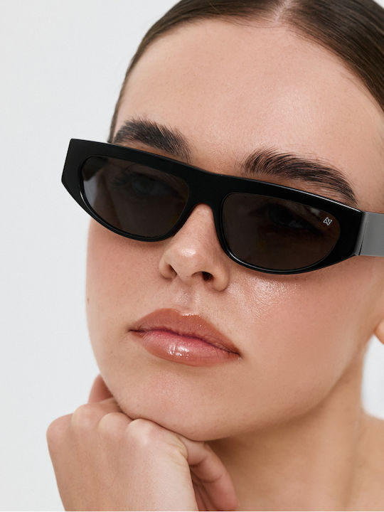 AV Sunglasses Juno Unisex Sunglasses with Horn-Rimmed Frame Black Blue