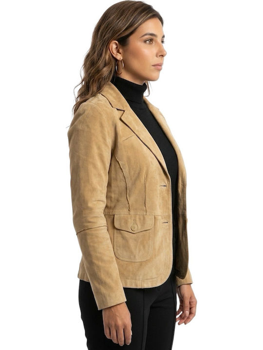 MARKOS LEATHER Γυναικείο Δερμάτινο Σακάκι Μπεζ