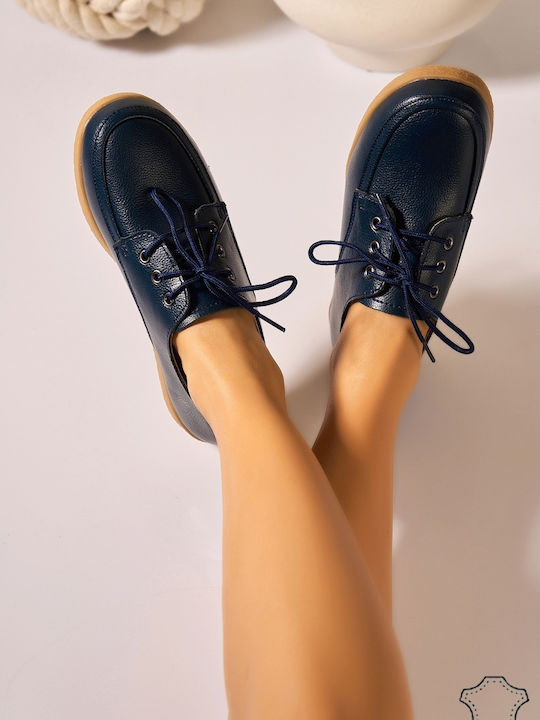 Δερμάτινα Γυναικεία Oxfords σε Navy Μπλε Χρώμα