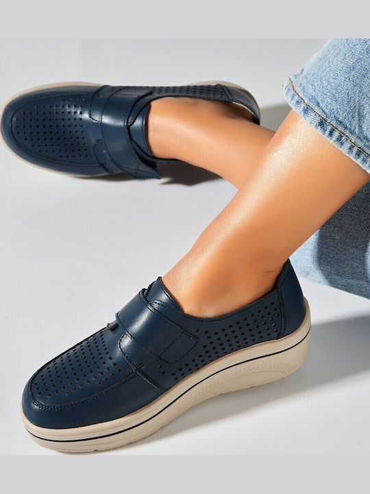 Oxford-uri de Damă din Piele în Culoare Albastru Marin