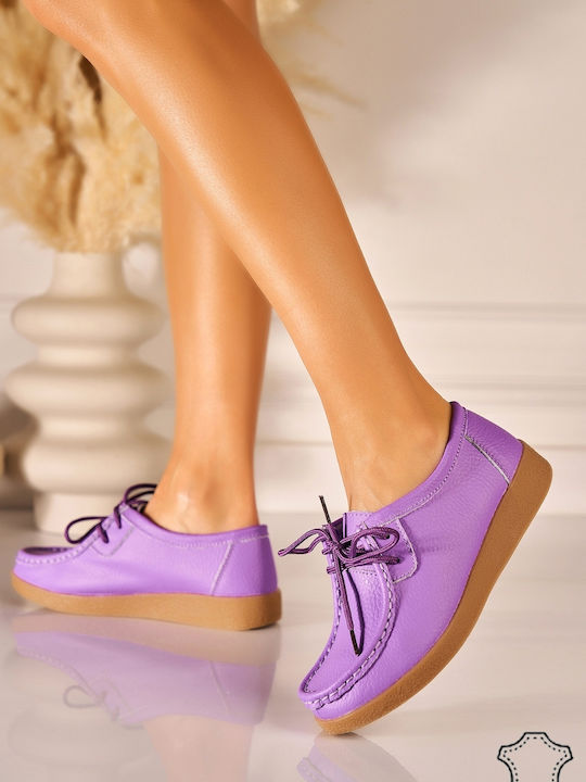 Δερμάτινα Γυναικεία Oxfords σε Μωβ Χρώμα