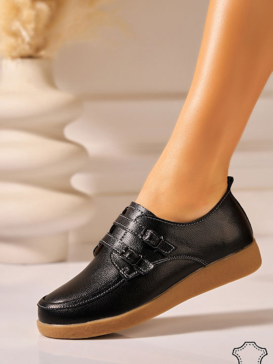 Leder Damen Oxfords in Schwarzem Farbe