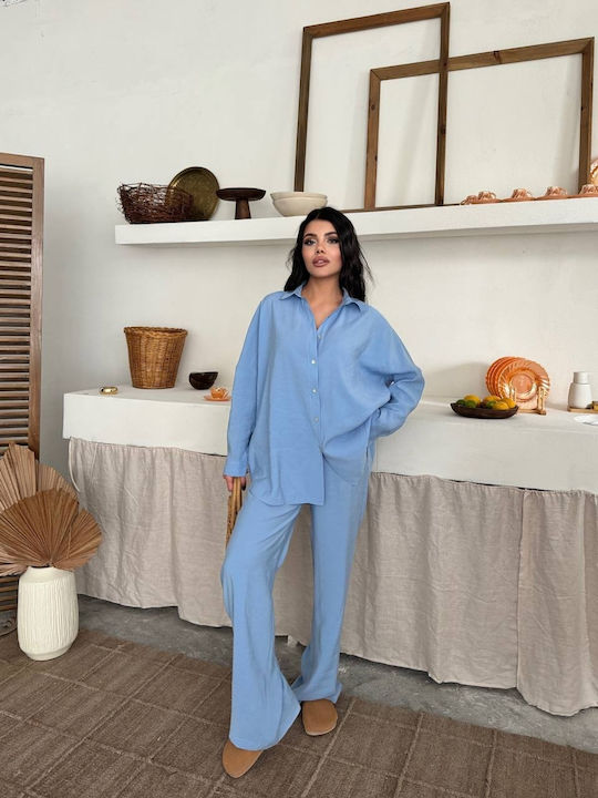 Set Albastru Pentru Femei Cu Pantaloni