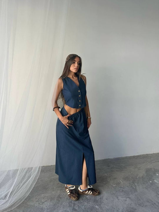 Pantaloni Dama Din Țesătură Albastru Marin
