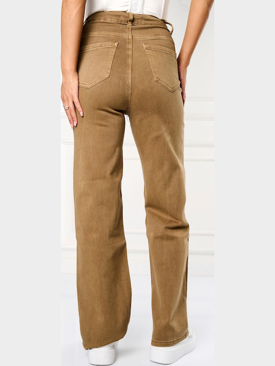 Pantaloni Dama Din Țesătură În Fit Regular Kaki