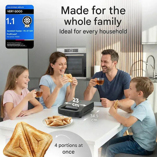 Profi Cook Τοστιέρα για 4 Τοστ 1600W Μαύρη