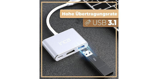 Inca USB-C Docking Station με HDMI 4K Ασημί (ITPC-04T)