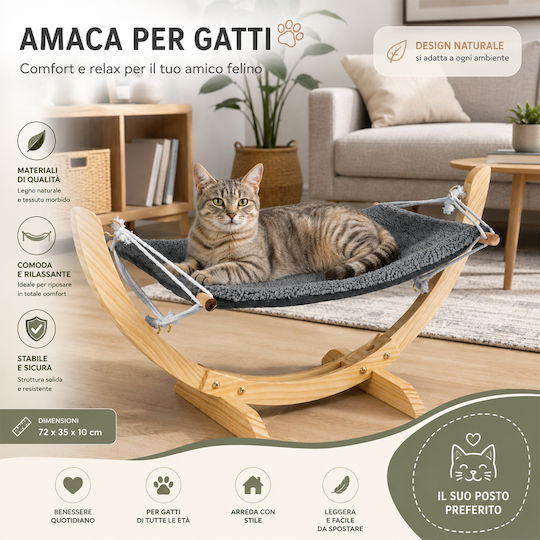 Bakaji Katzenbett Holz Ergonomisches 72x35x10 cm Bis 6 kg