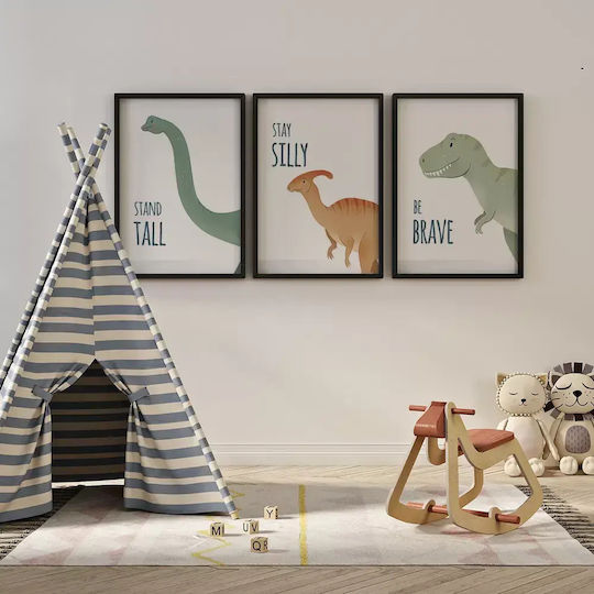 Kinder Wandkunst Dinosaurier Kd307 40cm X 50cm Weißes Hölzernes Rahmen