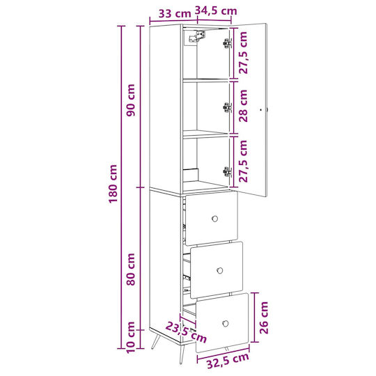 vidaXL Bathroom Column Cabinet Wall Hung M34.5xD34.5xH90cm White