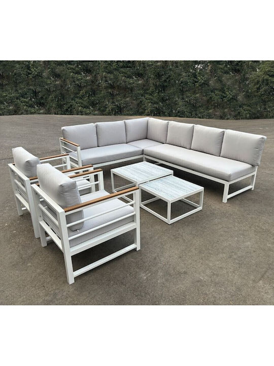 Woodwell Garten- und Outdoor-Möbelsets Wohnzimmer Typsatz 6 Stück Weiß mit Kissen E6870,2