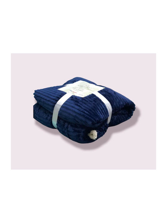 Κουβέρτα Fleece Γούνα Sherpa Υπέρδιπλη Μπλε 220×240cm – 95-103