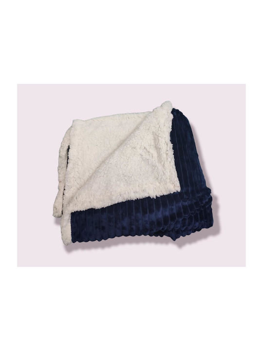 Κουβέρτα Fleece Γούνα Sherpa Υπέρδιπλη Μπλε 220×240cm – 95-103