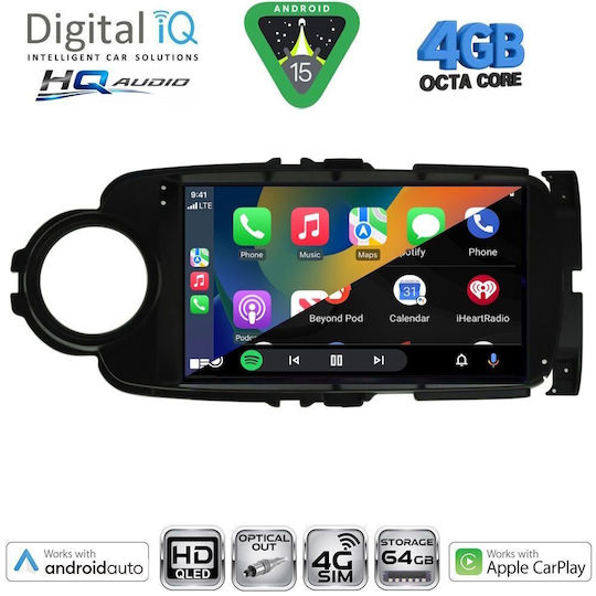 Digital IQ Car Audio System for Toyota Yaris 2011-2015 Bluetooth USB WiFi GPS Apple CarPlay Android Auto with 9" Touch Screen