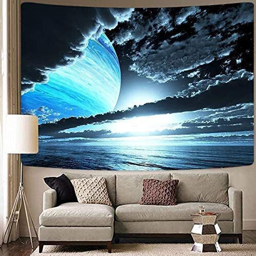 FRIPIA Decorative Tapestry Handmade Blue Made of Fabric 200x150cm