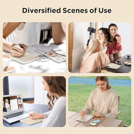 Ugee Q6 Portable Graphic Tablet 6 × 4 Inch Integrated Type-c Cable Digital Drawing Online Lessons Beige