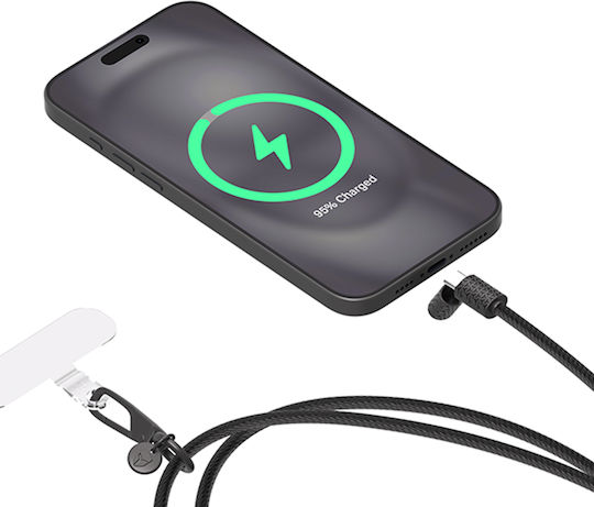 Force Power Verstellbares Usb-c Zu Usb-c 3a Power Delivery 60w Schultergurt Ladekabel Schwarz