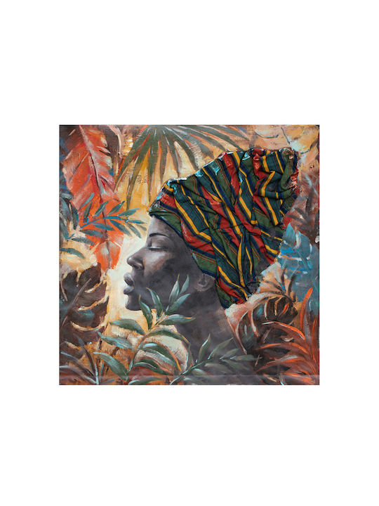 Jungle Lady Decorative Painting 80x80x4cm Canvas Multicolor Wood C542944