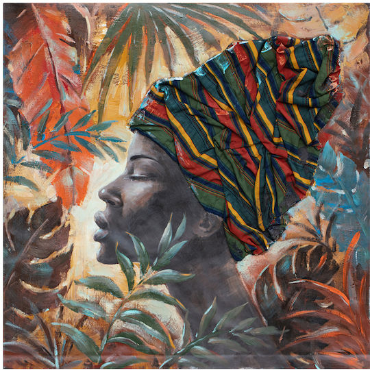 Jungle Lady Decorative Painting 80x80x4cm Canvas Multicolor Wood C542944