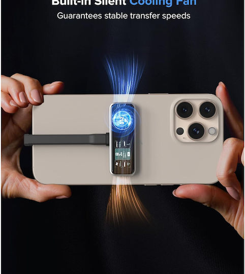 SSD Extern Magnetic 512 Gb Viteză Până la 990mb/s Înregistrare Video 4k 120fps Prores Ventilator Integrat USB 3.2 Gen2 Tip-C Suportă PD3.0 27w Ecran LCD Compatibil iPhone 15/16 și Ulterior Gri