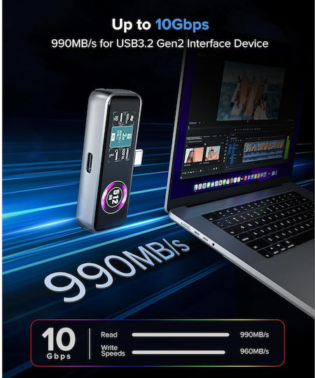 Ssd Magnetic Extern 1tb Viteză Până La 990mb/s Înregistrare Video 4k 120fps Prores Ventilator Integrat Usb 3.2 Gen2 Tip-c Compatibilitate Pd3.0 27w Ecran Lcd Compatibil Iphone 15/16 Și Modele Noi Gri