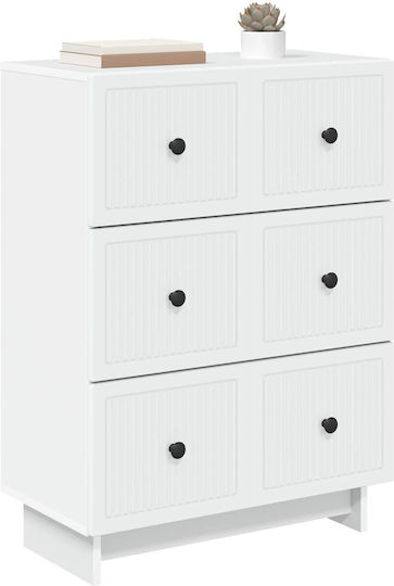 Bedroom Chest of Drawers made of Wood and Metal with 3 Drawers White 66x34.5x90cm