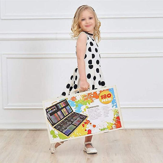 Colouring Set in Wooden Case 48x30cm 180 Pieces