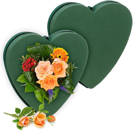 Set 2 Inimi Din Spumă Florală Relaxdays Verde Închis 26.5x4x26.5 Cm
