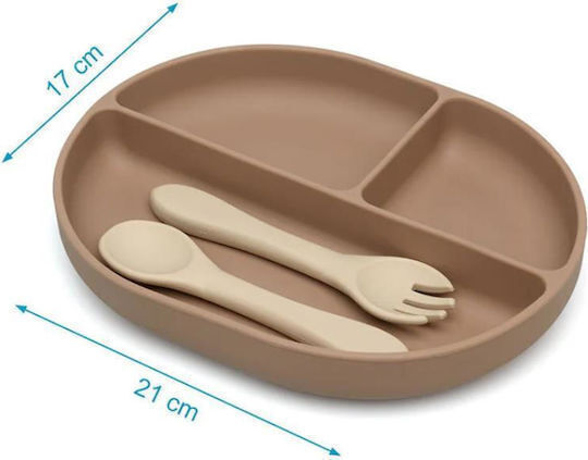 Kiokids Kinder-Essgeschirr-Set aus Silikon Beige 2Stück