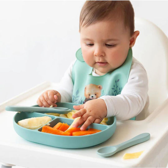 Kiokids Παιδικό Σετ Φαγητοδοχείου από Σιλικόνη Πράσινο 2τμχ