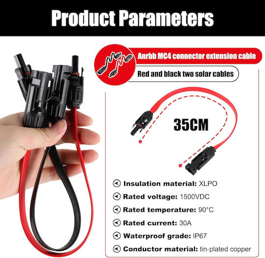 Set of 2 Flat Window Pass-Through Cables Anrbb Photovoltaic Mc4 35cm
